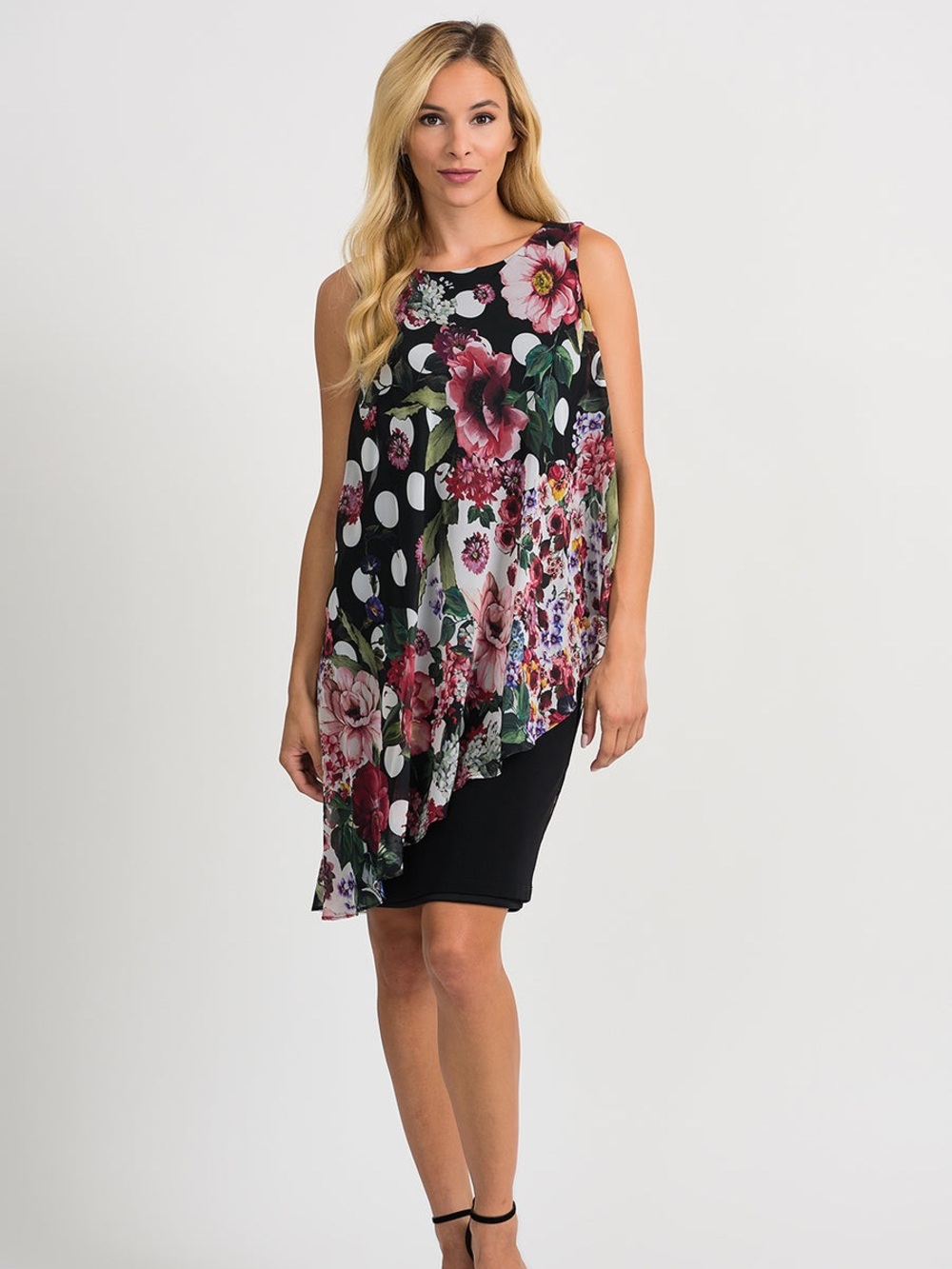Joseph Ribkoff Black Floral Asymmetrical Dress